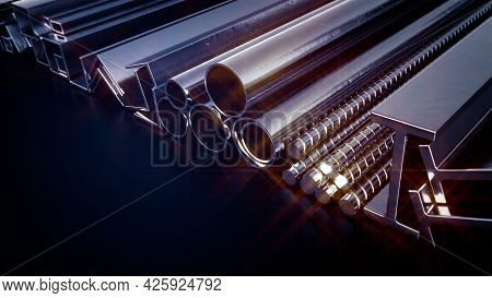 Lighting Metal Profile And Reinforcing Steel . Cgi Industrial 3d Illustration
