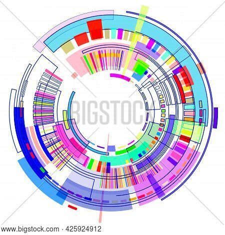 Circle With Colored Geometric Shapes On White Background