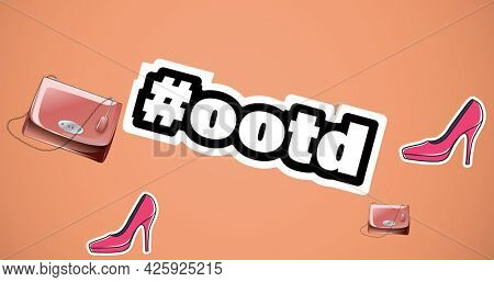 Composition of ootd text on pink background. fashion and beauty accessories background pattern concept digital image.