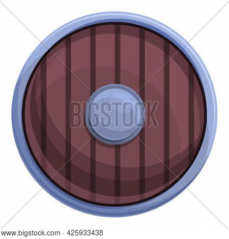 Round Shield Icon Cartoon Vector. Wood Viking Shield. Wooden Armor