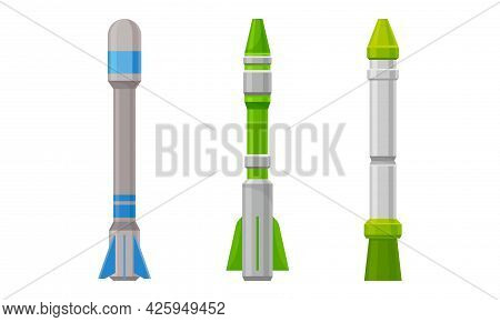 Military Guided Missiles Of Different Color And Shape Vector Set