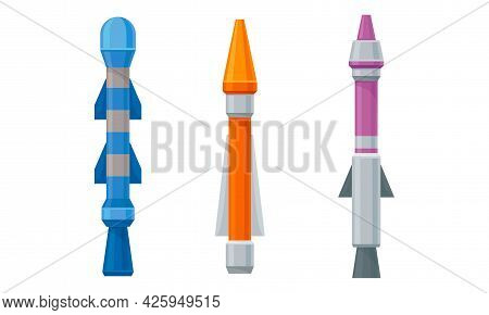 Military Guided Missiles Of Different Color And Shape Vector Set