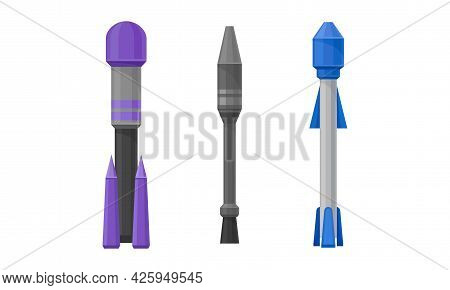 Military Guided Missiles Of Different Color And Shape Vector Set
