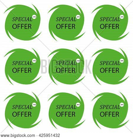 Set Percentage Discount Banners Icons.10,20,30,40,50,60,70,80,90 Percent Sale Vector Illustration Ep
