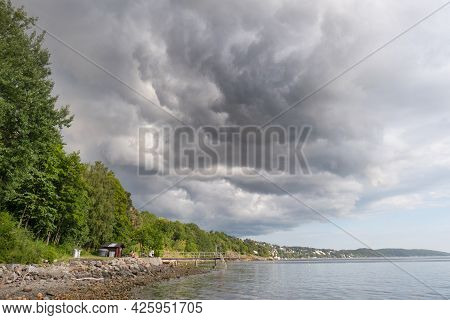 Sea View Nature Dark Clouds In Sky Panoramic