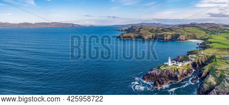 Aerial View Of Fanad Head Lighthouse County Donegal Lough Swilly And Mulroy Bay
