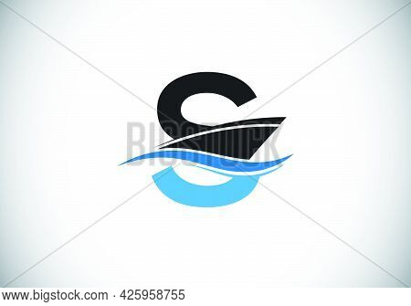 Capital Letter S With The Ship, Cruise, Or Boat Logo Design Template, Yacht Icon Sign Symbol With Oc