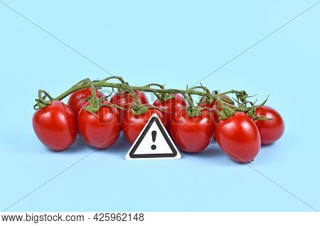 Concept For Unhealthy Or Toxic Substances In Food Like Pesticide Residues Or Allergies With Warning 
