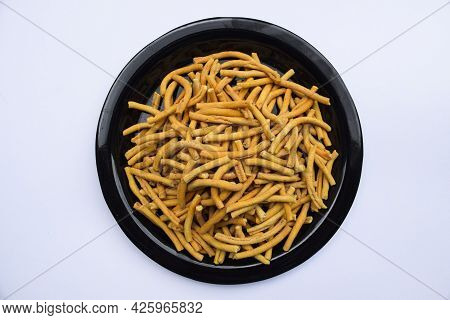 Indian Popular Crispy Snacks Namkeen Thick Sev, Eaten During Festivals And Tea Time Munching
