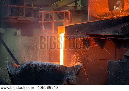 Pouring Molten Copper At A Copper Smelter In Chile