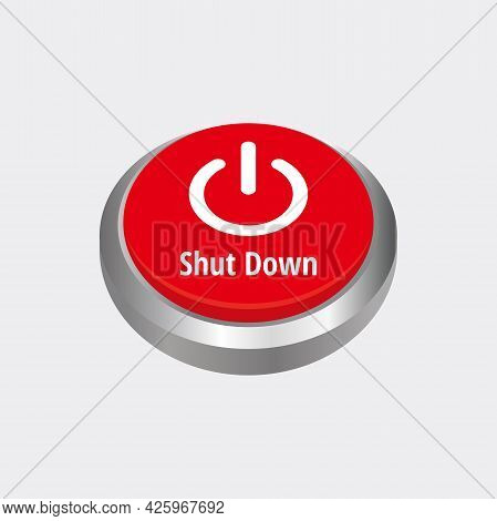 Shut Down Icon With 3d Red Circle Button Template Vector