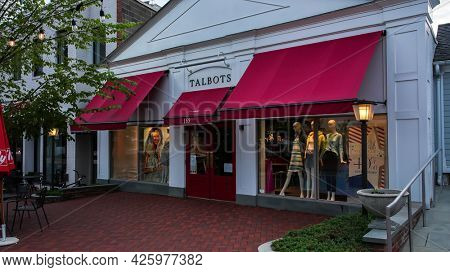 WESTPORT, CT, USA - JULY 4, 2021: Talbots store entrance view from Main Street in down town area