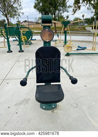 Outdoor Fitness Equipment In A Public Park. Free Exercise Equipment, June 16th, 2021, Placentia, Cal