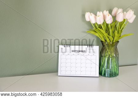 2021 Calendar Desk Place On Table. Desktop Calender For Planner To Plan Agenda, Timetable, Appointme