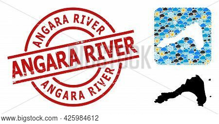 Climate Mosaic Map Of Koh Lipe, And Textured Red Round Angara River Stamp Seal. Geographic Vector Mo