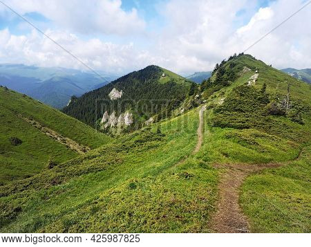Summer Landscape In The Mountains. Beautiful Day For Hiking