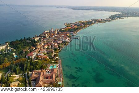 Top View Of Scaligera Castle And Sirmione On Lake Garda.italy.tuscany