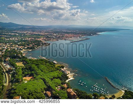 Top View Of The City And The Promenade Located In Castiglioncello In Tuscany. Italy, Livorno