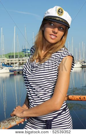Woman In Dress With Stripes