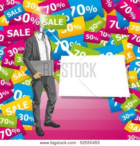 Sale concept. Vector business man in suit with folded hands. All layers well organized and easy to edit