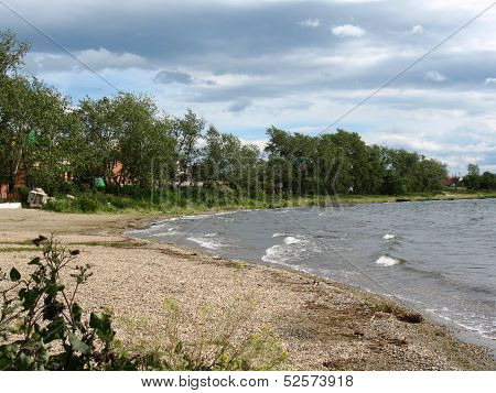 Lake, Plants And Bank