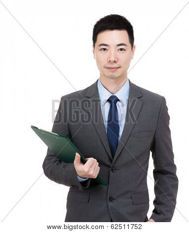 Asia businessman holding clipboard