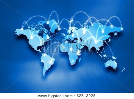 Background digital image of world map with connection lines