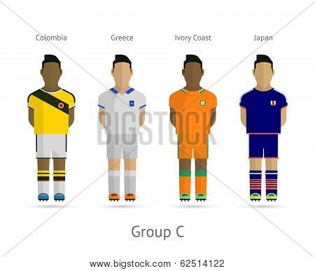 Football teams. Group C - Colombia, Greece, Ivory Coast, Japan