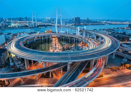 Shanghai Nanpu Bridge At Dusk