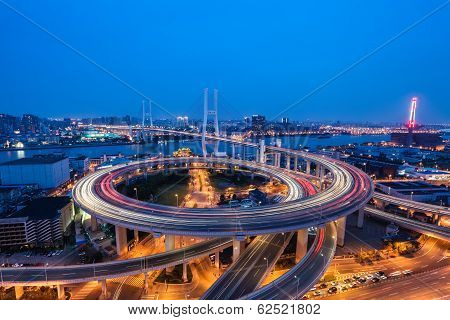 Shanghai Nanpu Bridge In Nightfall