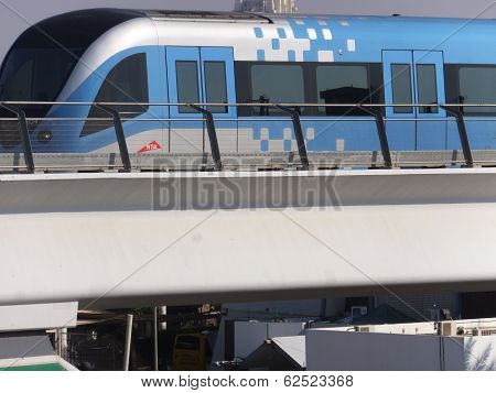 Train approaching Oud Metha Metro Station in Dubai, UAE