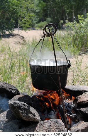 the pot on a fire