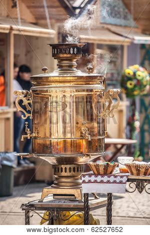 ODESSA, UKRAINE - APRIL 1: Big samovar on the square festival Humorina in Odessa on April 1, 2014. Humorina is a great humor fest, annually held in Odessa on the April Fool's Day
