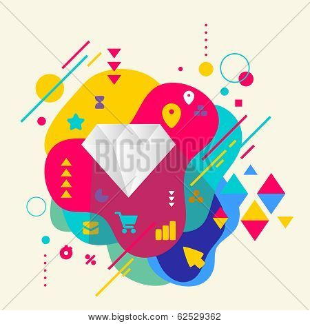 Diamond On Abstract Colorful Spotted Background With Different E