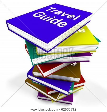 Travel Guide Book Stack Shows Information About Travels