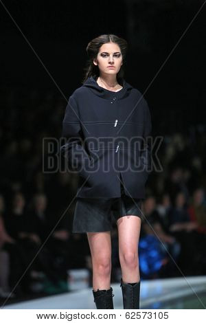 ZAGREB, CROATIA - MARCH 29: Fashion model wearing clothes designed by Branka Donassy on the 'Fashion.hr' show on March 29, 2014 in Zagreb, Croatia