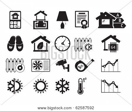 Energo efficient  smart house icons set / BW