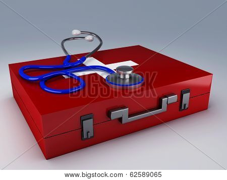 Stethoscope and first aid kit