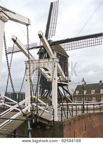 Bascule Bridge And Windmill In Heusden. Netherlands
