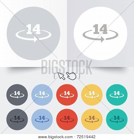 Return of goods within 14 days sign icon.