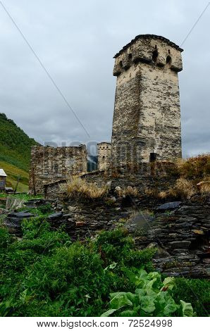 View Of Ancient Murqmeli Village With Fortified Towers,settlement Ushguli,upper Svaneti, Georgia