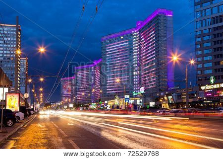 New Arbat Street After Sunset. Moscow. Russia