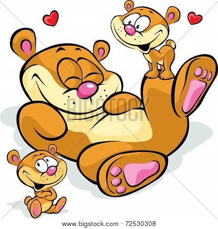 Cute Bear Family Playing Together - Illustration On White Background