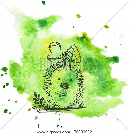 Cartoon Hedgehog With Mushroom