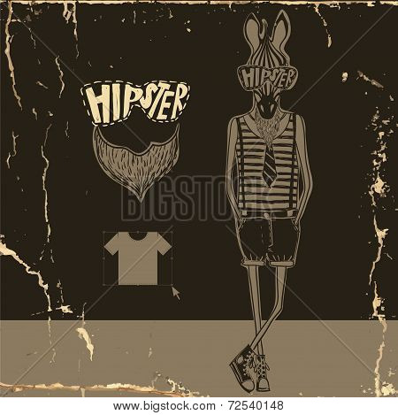 Hand Drawn Fashion Portrait Of Hipster Zebra