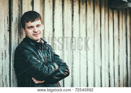 Handsome Man Outdoors Portrait. Autumn Colors.