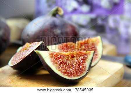 Beautiful Ripe Fresh Pulpy Figs On The Table