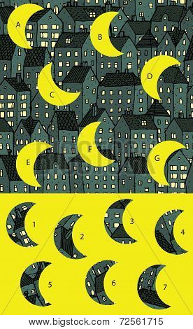 Night City: Match Pieces, Visual Game. Solution In Hidden Layer!