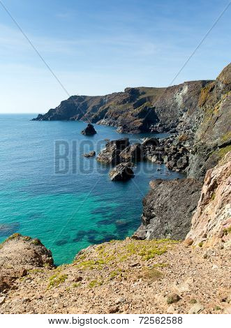 Kynance Cove The Lizard Cornwall England UK beautiful sunny summer day with blue sea