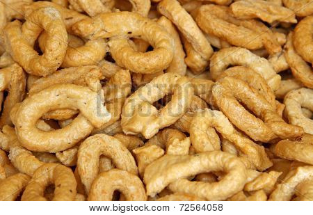 Background Of Fragrant Tarallino  For Sale In The Local Market Of Southern Italy